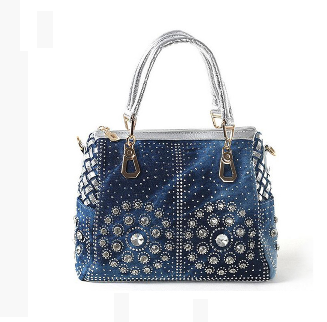 Women's denim handbag, diamond woven bag, trendy shoulder messenger bag