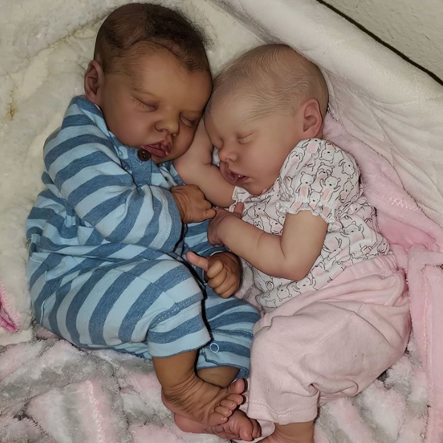 12'' Sleeping Dreams Reborn Twins Afrcian American&Caucasian Girls Truly Baby Aubrey & Lueny