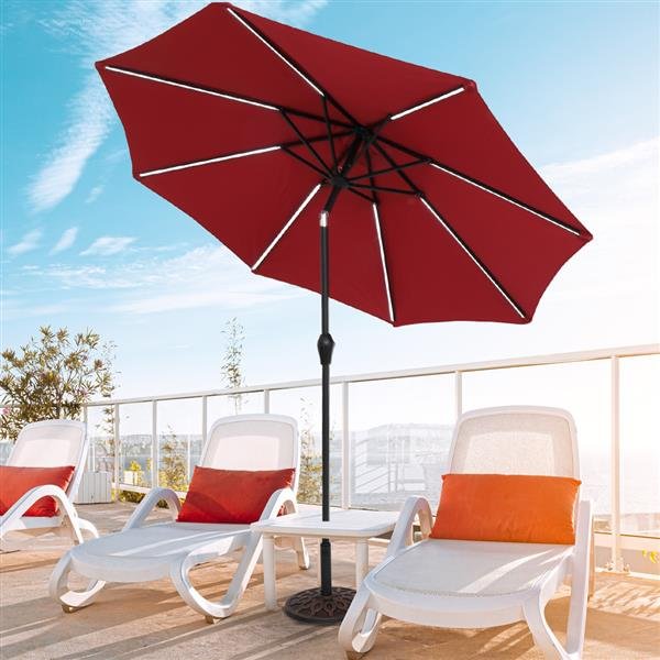 9FT Stripe Light Umbrella Waterproof Folding Sunshade(Resin Baseis not included)、、sdecorshop