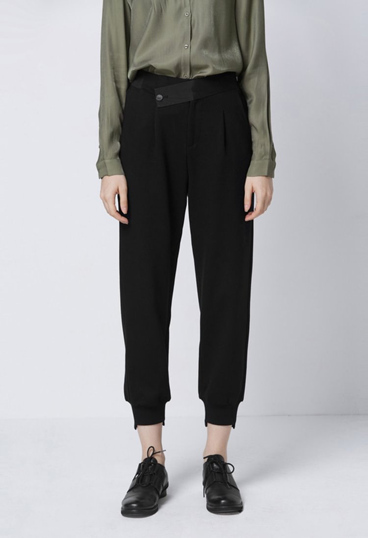 SDEER Stitching Black Carrot Pants Cropped Trousers