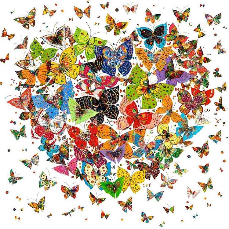 Coeur papillon - Diamant rond complet - 30x30cm
