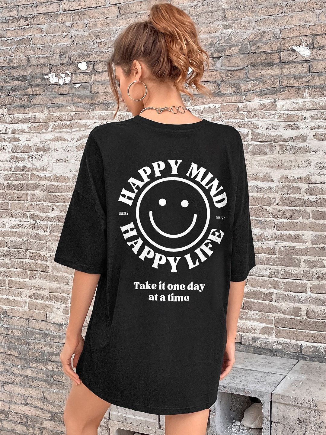 Happy Mind Happy Life Printed T-shirt - Neojana