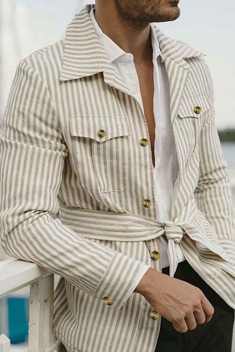 Tiboyz Fashion Striped Cargo Long Sleeve Shirt Jacket