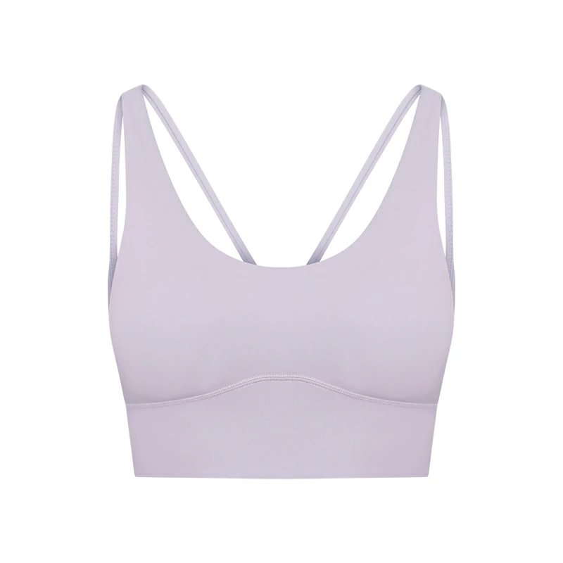 Hergymclothing Light Lotus Purple white v neck sports bra for sale