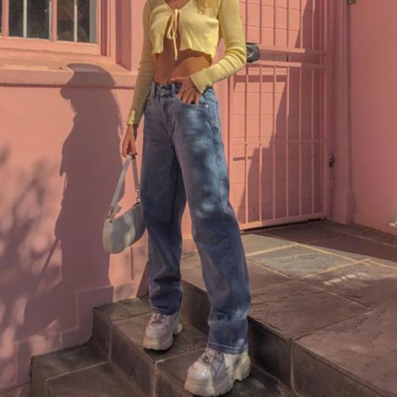 Minnieskull High-rise Loose Wide-leg Women's Street Casual Jeans - Minnieskull
