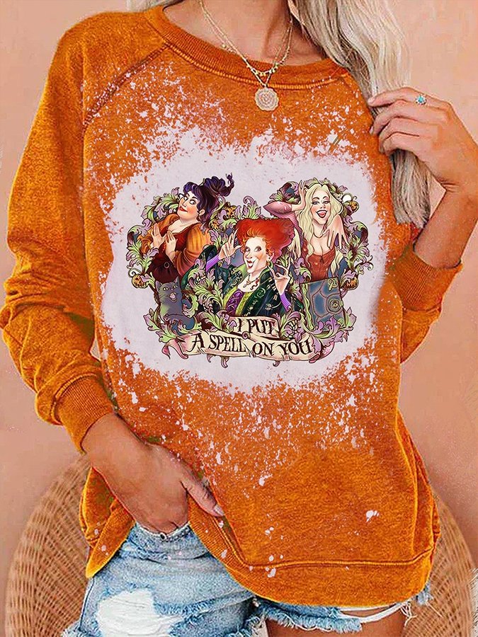 Halloween Western Print Long Sleeve Sweatshirt