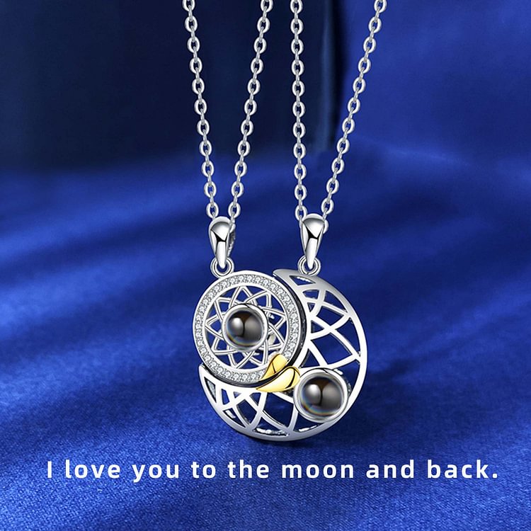 Custom Sun&Moon 100 Languages I Love You Projection BFF Couples Necklaces-Mayoulove