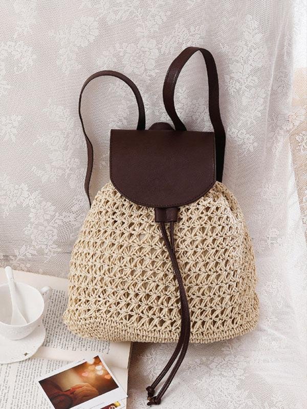 Hollow Straw Plaited Article Bohemia Backpack