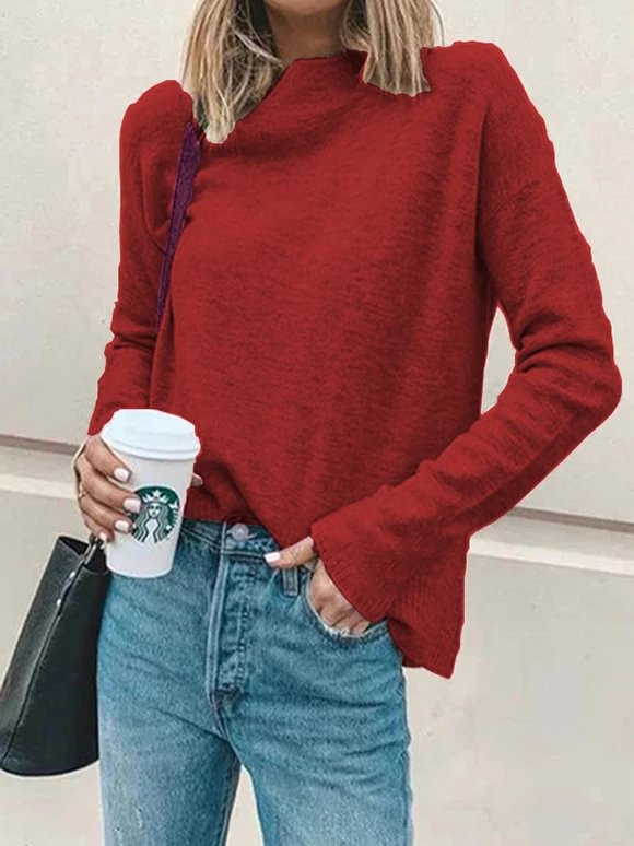 Wine Red Casual Regular Fit Plain Sweater-Corachic