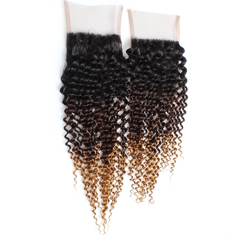 1 PC Black And Brown Gradient Curly 4x4 Lace Closure丨Indian Virgin Hair