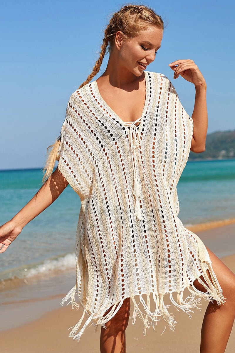 Ceceliam Hollow-Out Relaxed Knitted Strappy Side Slit Beachwear