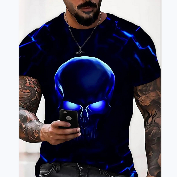 Skull Print Streetwear O-Neck Summer Short Sleeve Men's T-Shirts