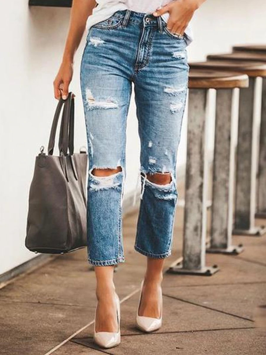 Casual Distressed Ripped Straight Jeans P10498