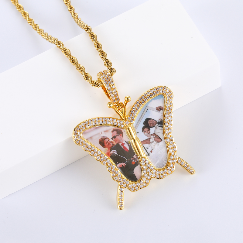 Custom Photo Pendant Butterfly Shape Necklace Gift-VESSFUL