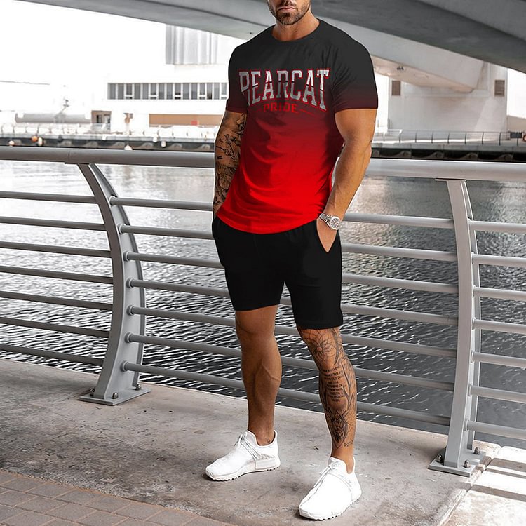 BrosWear Sports Black Red Printing T-Shirt And Shorts Two Piece Set