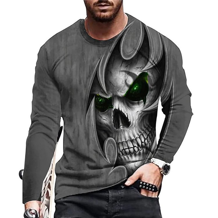 Skull 3D Print Long Sleeve Casual Men's T-shirts