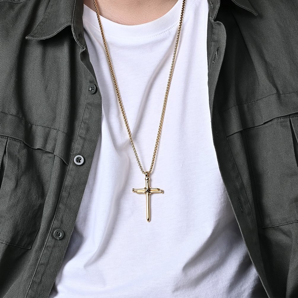 Stainless steel nail cross necklace Christian personality niche titanium steel cross pendant / Techwear Club / Techwear