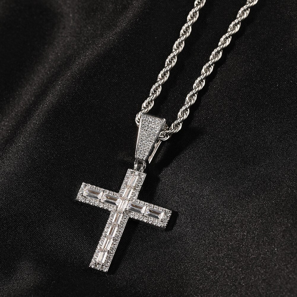 Baguette Iced Out Zircon Cross Pendant Necklaces-VESSFUL