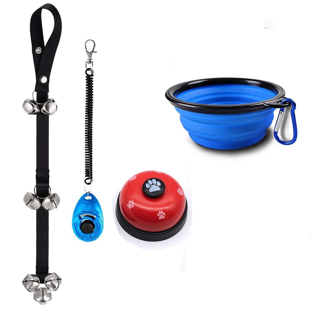 Dog Training Kit Dog Door Bell Pet Cat Dog Collapsible Silicone Bowl Puppy dog Doorbells Training Clicker Kit,dog training bells for door, Pet Training Clicker