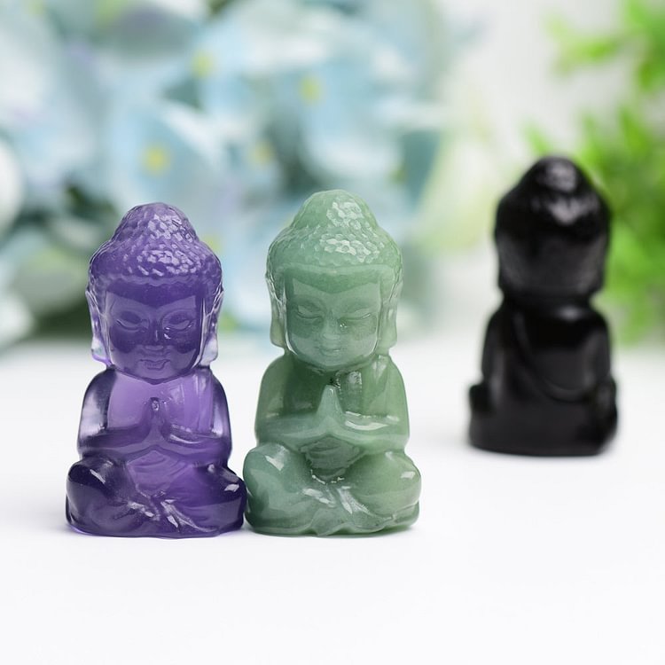 2.3" Buddha Crystal Carving Model Cartoon Bulk Crystal Wholesale Suppliers Fluorite Green Aventurine Black Obsidian