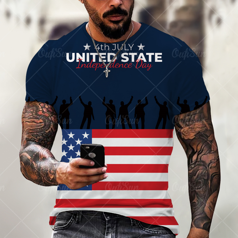 Summer Short Sleeve USA Flag Pattern 3D Print Men's T Shirts-VESSFUL