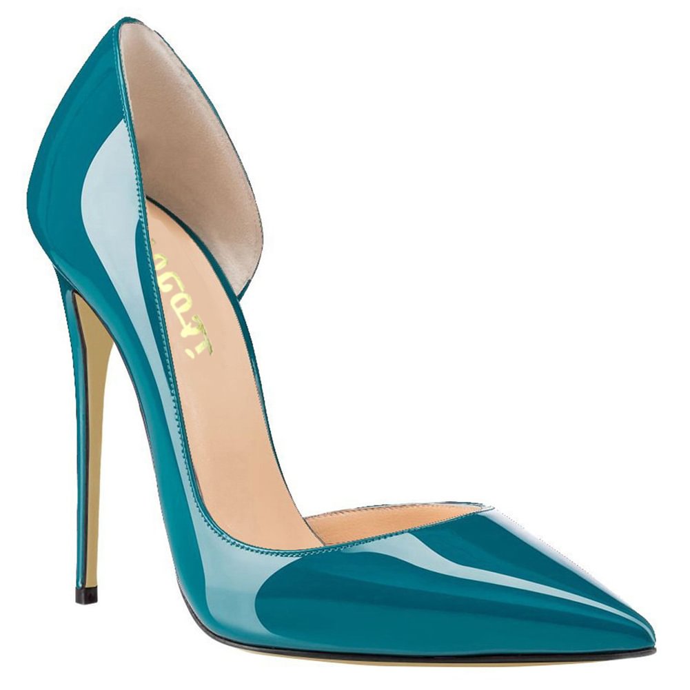 120mm Women's Classic Closed Pointed Toe Bridal Wedding Party Pumps Teal Patent-vocosishoes