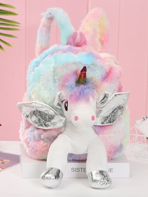 Chic Cute Unicorn Toy Decorated Tie-dyed Plush Back Bag
