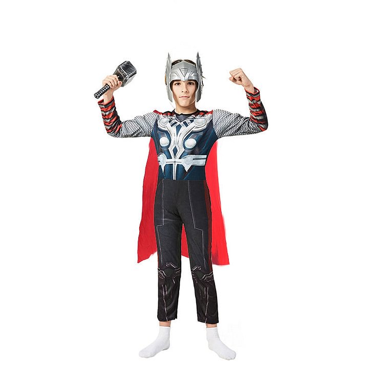 Mayoulove Superhero Thor Cosplay Costume with Mask Boys Girls Bodysuit Kids Halloween Fancy Jumpsuits-Mayoulove