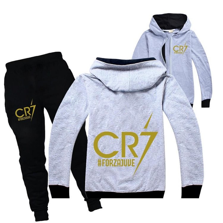 Mayoulove Cr7 Forza Juve Print Girls Boys Zip Up Hoodie N Jogger Pants Tracksuit-Mayoulove