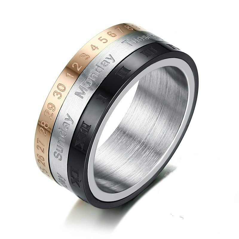 Mens Spinner Ring To Relieve Worry Thumb Anxiety Meditation Calendar Design-VESSFUL