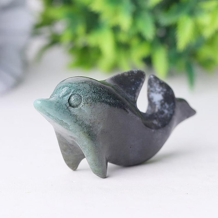 2.5" Moss Agate Dolphin Crystal Carvings Animal Bulk Crystal wholesale suppliers