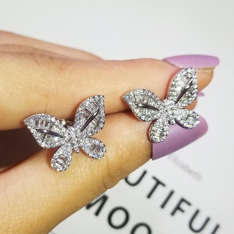 Butterfly Zircon 925 Sterling Silver Earrings-VESSFUL