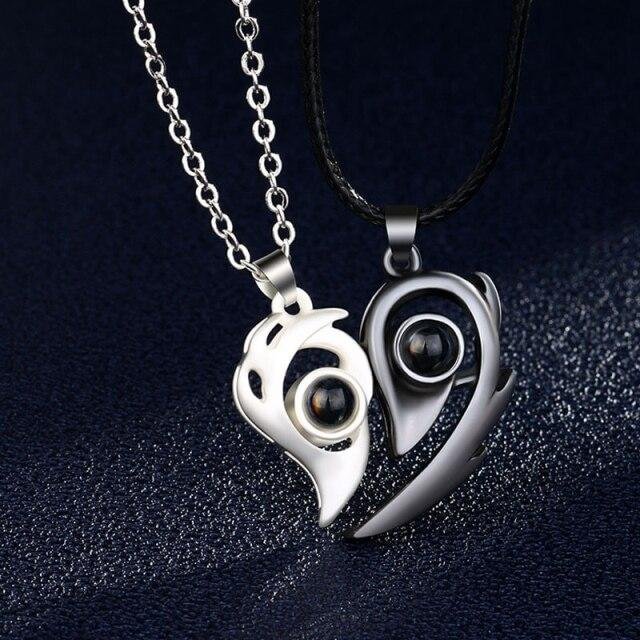Personality Magnetic Flame Heart Shaped 100 Languages I Love You Projection Necklaces-Mayoulove