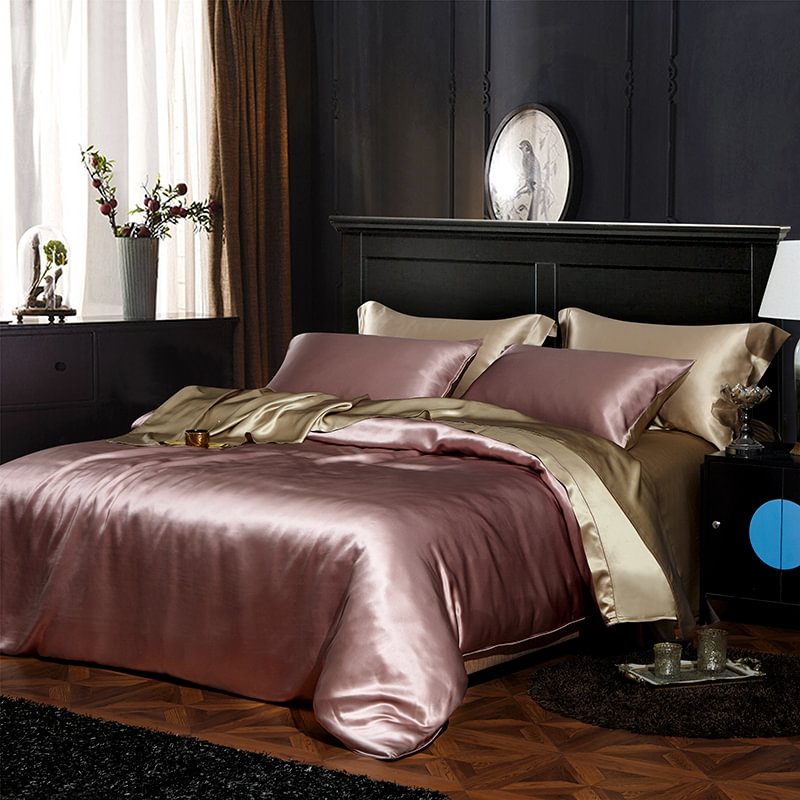 19 Momme Double Color Silk Bedding Set 4PC 丨 Pink & Gold-