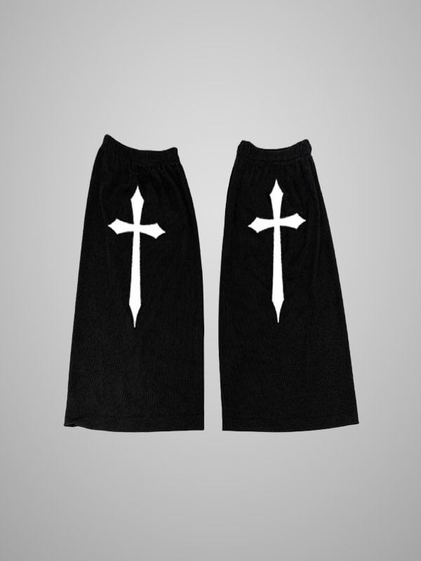 Fashion Cross Solid Black Goth Socks