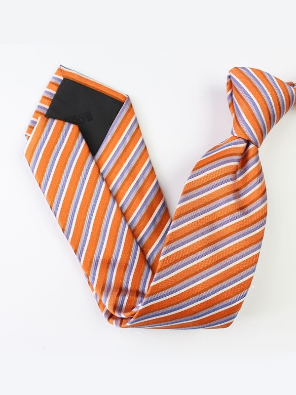 Diagonal Stripe Orange Silk Tie-Real Silk Life