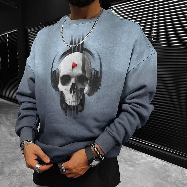 BrosWear Light Blue Gradient Music Skeleton Sweatshirt