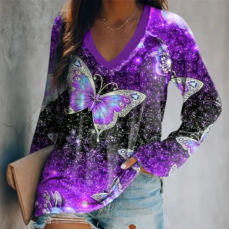 Dreamy Butterfly Graphic Casual Long-Sleeved Women's T-shirt
