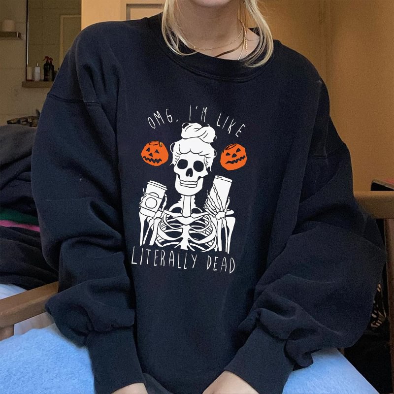   Halloween pumpkin skull Skeleton letter print sweatshirt designer - Neojana