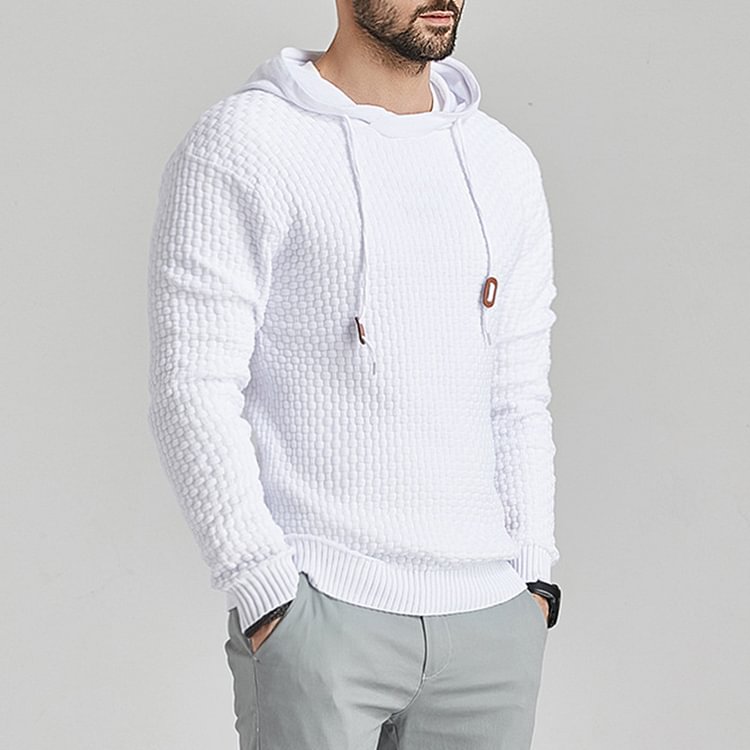 BrosWear Long Sleeve Solid Color Knitted Hoodie