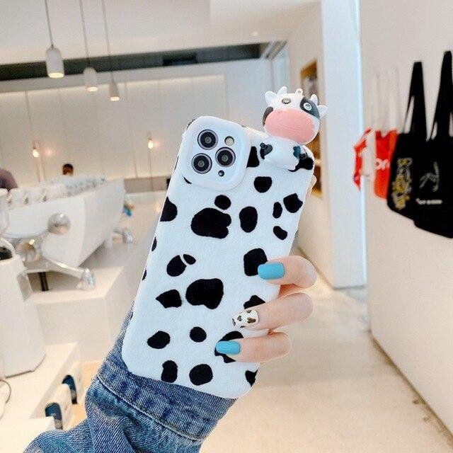 Cute Cartoon Milk Cow Case for IPhone HuaWei Can Emit light and sound-Mayoulove