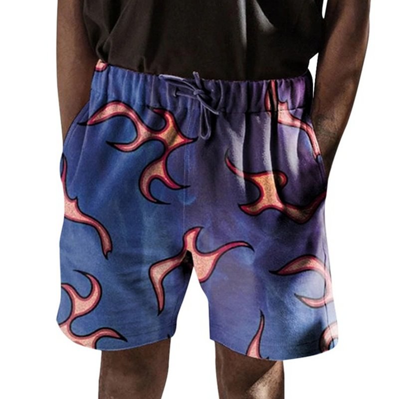 Flame Printed Summer Casual Street Beach Men's Shorts-VESSFUL