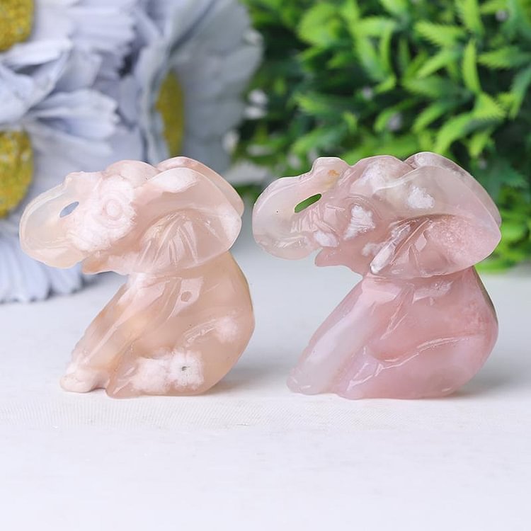 2" Flower Agate Elephant Crystal Carvings Animal Bulk Crystal wholesale suppliers