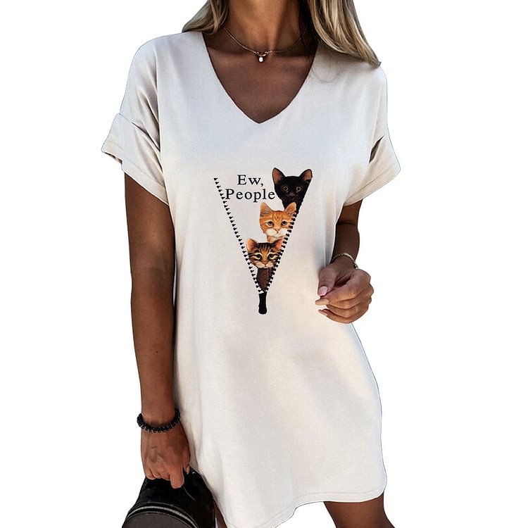 Women's Cat Print Short Sleeve Dress