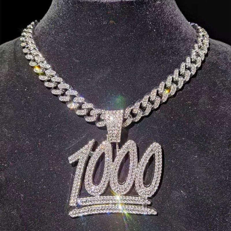 Iced Out 1000 Number Pendant Necklace-VESSFUL