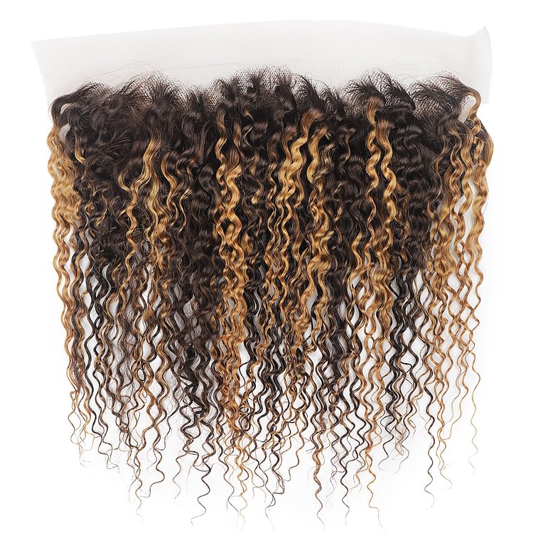 1 PC Golden Brown Curly 13×4 Lace Frontal丨Indian Virgin Hair