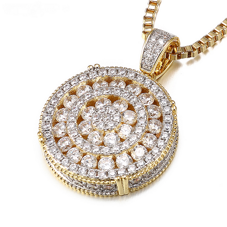 Iced Out Full Zircon Shiny Round Pendant Necklace Jewelry