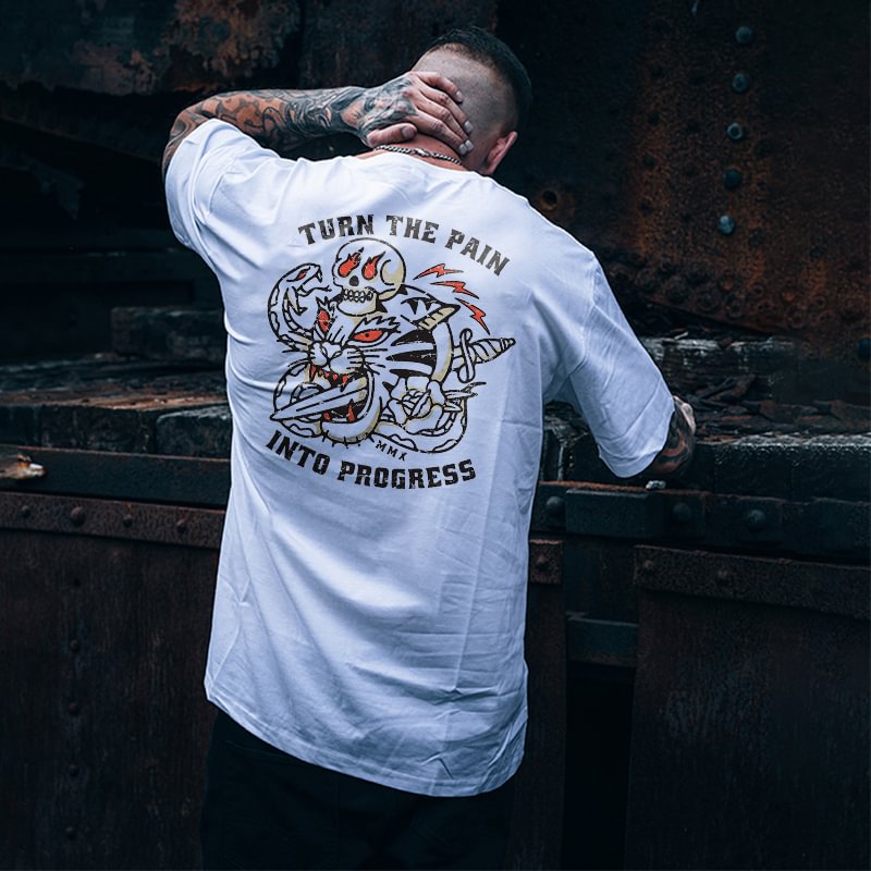 UPRANDY Turn The Pain Into Progress Skull Tiger Print T-shirt -  UPRANDY