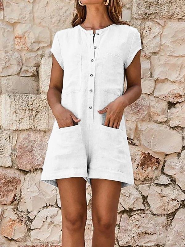 Button Down Pockets Romper-Mayoulove