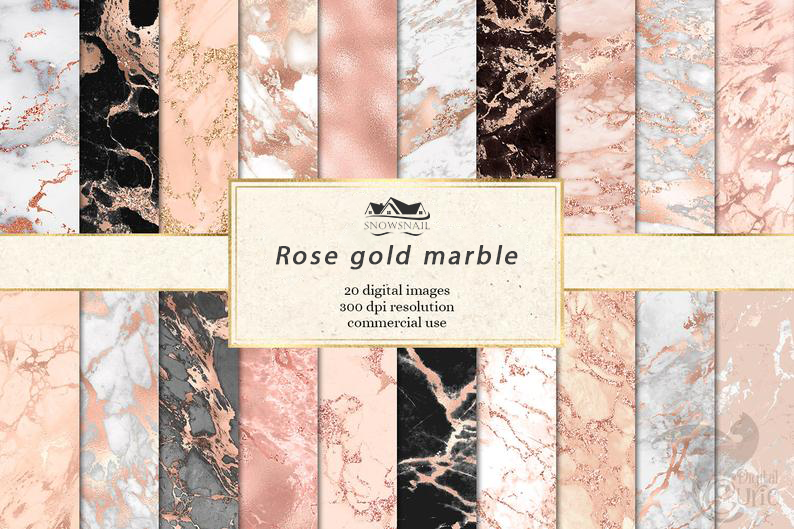 Rose Gold Marble Digital Paper, seamless marble textures in blush pink and white 